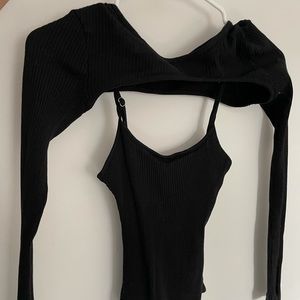 Princess Polly Black tank top Bodysuit with attached sleeves